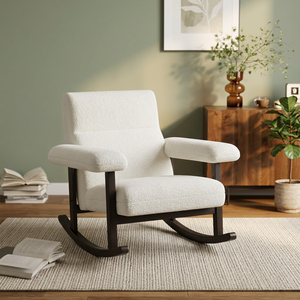 Modern White Fabric Rocking Chair With Wooden Legs Solid Back Living Room Furniture Scandinavian Style - Product Image 4