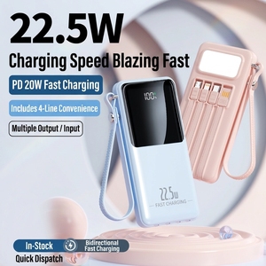 Banco de Energía de 10000 mAh, 22.5 W, Carga Rápida PD, 4 Cables, Pantalla LED, USB Tipo C, Batería de Litio-Polímero, Enchufe Universal, Uso en Exteriores - Product Image 3