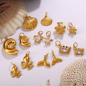Dijes de Animales Marinos de Acero Inoxidable con Baño de Oro de 18K, Accesorios de Joyería DIY, Colgante Estilo Playa para Collar o Pulsera - Product Image 2