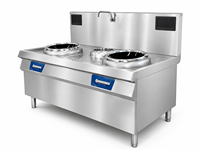 Cuisinière à induction commerciale en acier inoxydable 30KW, double wok, pour restaurant chinois, cuisson par sauté