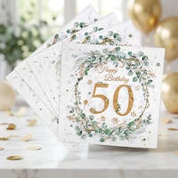 Lot de 40 serviettes carrées en plastique pour 50e anniversaire avec confettis, décoration de table pour hommes et femmes