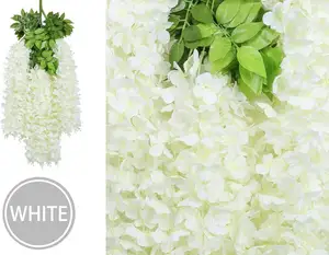 ดอกไม้ประดิษฐ์,ต้นวิสทีเลียประดิษฐ์จากเถาผ้าไหมสีขาวสำหรับตกแต่งผนังบ้านงานแต่งงานดอกไม้วิสทีเลีย SHYW01