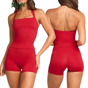 Ensemble de sport yoga 2 pièces de haute qualité – Débardeur à col halter et short taille haute, respirant pour la course, le cyclisme et le yoga - Product Image 1