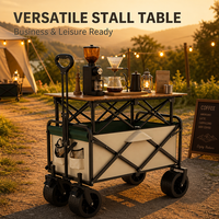 Chariot utilitaire pliable avec roues de 10 pouces, table intégrée, capacité de 150 kg, chariot en métal, poignée télescopique réglable, robuste, pour le camping, les pique-niques, la plage