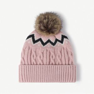 Autumn Winter New Splicing Pom Pom Women Outdoor Warm Knitted <b>Hat</b> Fashion Thickened Fleece Lining Beanie <b>Hat</b> - Product Image 6