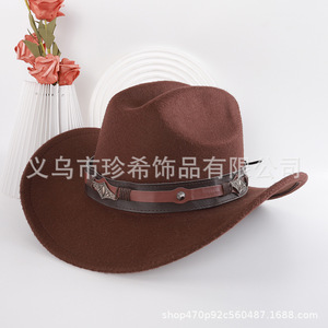 Chapeau de cowboy en polyester à bord incurvé et dessus conique, chaud, coupe-vent, protection solaire, style rétro artistique, Printemps 2025, Vente en gros - Product Image 5