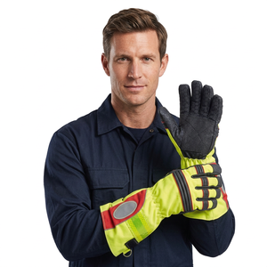<b>Fire</b> Fighting Safety Gloves PU Material <b>7</b> oz Thickness Silicone-free Raised Micro-Diamond Texture Adjustable Wristband 28cm - Product Image 5
