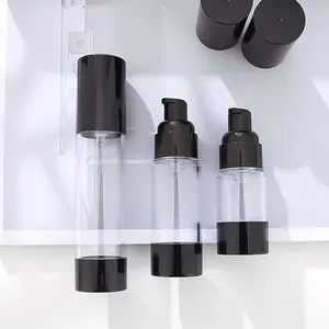 Atacado de Luxo Frasco Mal Ventilado Da Bomba De vácuo de Plástico Preto 30ml 15ml50ml 80ml 100ml120ml Para Cuidados Com A Pele Loção Embalagens de Cosméticos