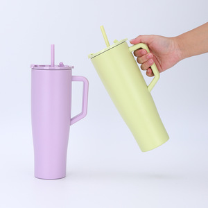 Tumbler Stainless Steel Kapasitas Besar 40oz Custom Pabrik, Mug Perjalanan Logam Vakum Terisolasi Dengan Gagang dan Sedotan - Product Image 2