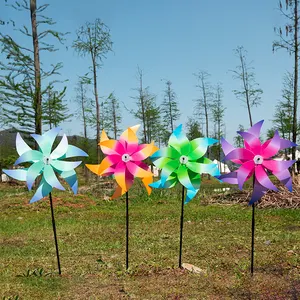 Molinillo de viento de juguete de plástico de pétalos de arcoíris barato personalizado para decoración de jardín