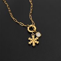 Pulsera de Cadena de Acero Inoxidable Chapada en Oro de 14K para Mujer, con Colgante de Cristal en Forma de Copo de Nieve, Joyería Emanco