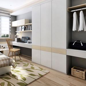 Armoire de chambre à coucher avec bureau, design personnalisé, style en bois, rangement de vêtements, meubles modernes, blanc, Lemari Pakaian - Product Image 1