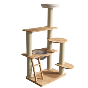 Árbol para gatos de madera maciza de 4 niveles, poste rascador duradero con plataformas para gatos pequeños - Product Image 5