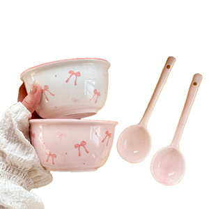 Bol à riz en céramique Ins, couleur sous glaçure, grande capacité, rose, pour la maison, bol à dessert pour fille, micro-ondes - Product Image 5