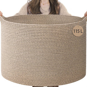 Panier de rangement en corde de coton tressée extra large 21,7" x 21,7" x 13,8" pour couvertures de bébé, jouets, linge et outils - Product Image 1
