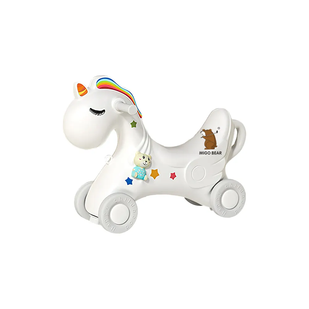 Migo Oso de plástico HDPE para niños, caballo mecedora, regalo, Tobogán, 3 en 1 juguete para niños pequeños y niñas, silla de caballo de plástico Unisex, juego para niños