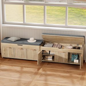 Banco de Madera Natural <span class=keywords><strong>para</strong></span> <span class=keywords><strong>Zapatos</strong></span> con Espacio de Almacenamiento Oculto, Zapatero con <span class=keywords><strong>Estantes</strong></span> Ajustables y Asiento Acolchado, Ideal <span class=keywords><strong>para</strong></span> Dormitorio - Product Image 5