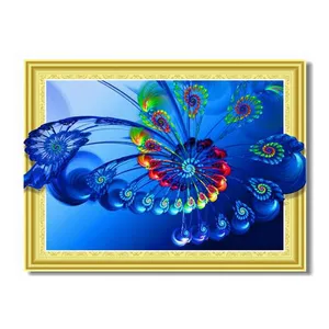 DIY Diamond Cross Stitch azul pavão pena flor 5D diamante pintura cheia de diamantes