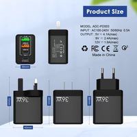 Cargador Rápido PD de 36W con 2 USB + 2 Tipo-C, Adaptador de Pared USB-C, Cargador de Teléfono Móvil USB C de 36W, Enchufe EU US UK