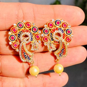 Handmade 925 Sterling Silver Gold Necklace <b>Earring</b> Set Magnificent Ruby Pearl Tree Shape Pave Set Fashion Pendants Charms - Product Image 6