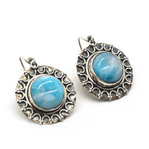 ต่างหูห้อยทรงหยดน้ำ ลาริมาร์ วินเทจ พรีเมียม พลอยธรรมชาติ ทำมือ เงินแท้ 925 ป้องกันอาการแพ้ ของขวัญสำหรับผู้หญิง งานแต่งงาน งานปาร์ตี้ - Product Image 2