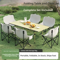 Équipement de camping en plein air, ensemble de table et de chaises pliantes portables, 6 chaises + 1 table longue, table et chaises de camping légères