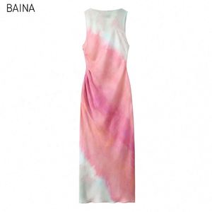 <b>Vintage</b> <b>Summer</b> Tie Dye Print Midi <b>Dress</b> for Women Sleeveless Satin Robe Natural Waistline Woven Digital Printing Ruffles - Product Image 3