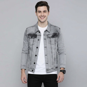 Veste en jean vintage personnalisée en coton épais pour hommes Street Wear veste en jean de style Hip Hop veste en jean déchirée à la mode - Product Image 1