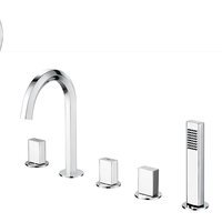 Robinet de baignoire moderne à 3 poignées en laiton doré, à poser sur le rebord, avec mitigeur eau chaude et froide, cartouche céramique et douchette à main