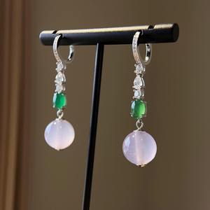 Pendientes Colgantes de Plata de Ley S925, Estilo Chino Nuevo, Jade Morado, Diseño 'Nueve Fuego Morado' Sin Núcleo, Color Violeta Natural - Product Image 4