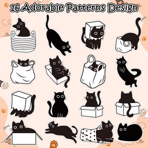 Black &amp; White Cat Waterproof Vinyl Stickers, Cute Cartoon Decals for Scrapbooks, Water Bottles, Party Favors, <strong>Windows</strong> &amp; Luggage - Product Image 4