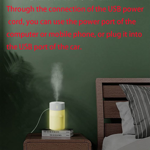 เครื่องเพิ่มความชื้นในอากาศแบบพกพาขนาดเล็ก พอร์ต USB พร้อมไฟ LED และฟังก์ชั่นกระจายกลิ่นน้ำมันหอมระเหย สำหรับใช้ในบ้าน ห้องนอน และรถยนต์ - Product Image 3