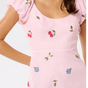 เดรสผ้าฝ้ายลินินแฟชั่นขายดีจากโรงงานผู้ผลิต (OEM) รุ่นใหม่สไตล์ยุโรปและอเมริกา ลำลอง ปักลาย แฟชั่น มินิเดรสสีชมพู - Product Image 4