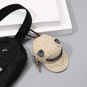 Niedliche Denim-Smiley-Mini-Kappe Schlüsselanhänger mit Reißverschluss-Aufbewahrungstasche aus Canvas-Stoff zum Anklipsen für Ohrhörer, Münzen und kleine Alltagsgegenstände - Product Image 4