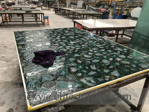 Plaque de pierre naturelle <span class=keywords><strong>en</strong></span> agate verte rétroéclairée pour comptoir de cuisine, carreaux de sol décoratifs, décoration de luxe - Product Image 2