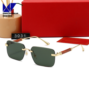 Gafas <span class=keywords><strong>de</strong></span> Sol Rectangulares con Cambio <span class=keywords><strong>de</strong></span> <span class=keywords><strong>Color</strong></span>, Protección UV400, Montura con Aspecto <span class=keywords><strong>de</strong></span> Madera, Sin Aro, Bordes Cortados, Protección para Exteriores para Hombre - Product Image 4