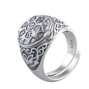 S925 Sterling Silver Ring Six words of truth jewelry Can be opened to load things accessories open style