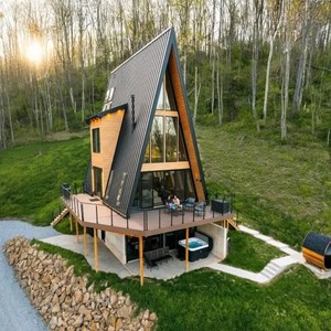 <span class=keywords><strong>Casa</strong></span> Prefabricada de Acero Ligero en Forma de A, Cabaña Triangular Moderna, <span class=keywords><strong>Casa</strong></span> Modular Pequeña para Resort, Villa, <span class=keywords><strong>Airbnb</strong></span>, Hotel - Product Image 4