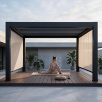 Pergola extérieure multifonctionnelle en aluminium avec porte coulissante en verre et stores à fermeture éclair pour patio et villa