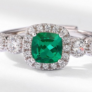 Anillo de Halo de Esmeralda Cultivada en Laboratorio, Chapado en Platino, Plata de Ley 925, Corte Esmeralda, Engaste de Garras, Anillo de Compromiso y Boda, Ajustable - Product Image 3