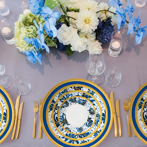 Table Ware <b>Dinnerware</b> <b>Sets</b> Nordic Ceramic Dining Plates Pastel Colour Luxury Dinner <b>Set</b> Royal Blue Gold Rim Plates - Product Image 1