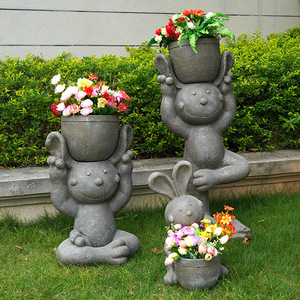 Pot de fleurs en forme de lapin, décoration de jardin, sculpture d'extérieur, jardinière animale de dessin animé pour aménagement paysager - Product Image 2