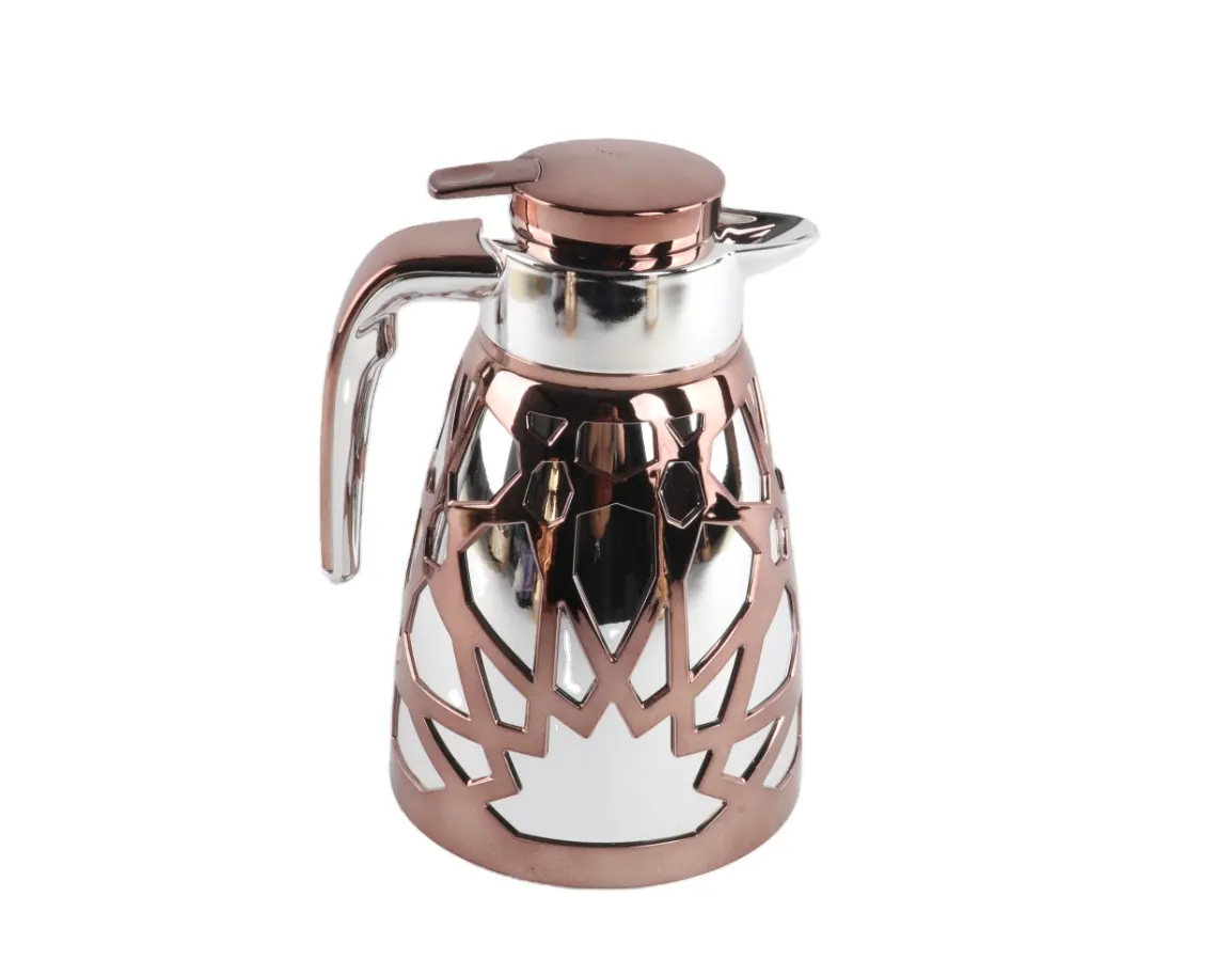 新着1000MLアラビアダラコーヒーティーポットピンクガラス詰め替え金メッキ真空魔法瓶フラスコ