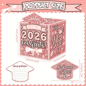 Venta al por mayor de fábrica: Caja para tarjetas de graduación 2026, rosa con purpurina, para fiesta de graduación, soporte para tarjetas, urna de votación, decoración de almacenamiento. - Product Image 3