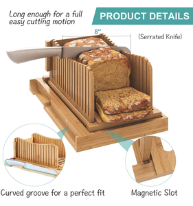 Wooden Bread Cutting Board Bamboo Bread Slicer with Serrated Bread Knife - Product Image 6