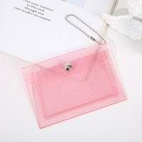 Dompet Kartu Lipat Wanita Gaya Ins, Tahan Air, PVC Transparan, Lapisan UV Berkilau, Dompet Leher, Dompet Koin, Sablon