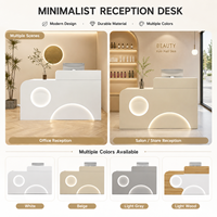 Comptoir de réception LED minimaliste personnalisé en forme d'arche, blanc crème, pour salon de beauté, spa, boutique de vêtements