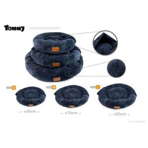 Set di Tre Pezzi per Lettini per Animali Domestici: Cuccia Rotonda e Coperta in Velluto Artico Blu Scuro - Product Image 1