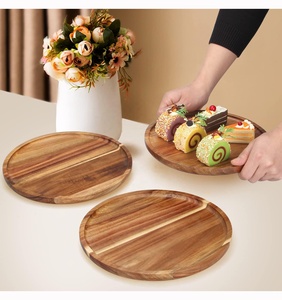 Japanese Acacia Wood Plate Creative Round Solid Wood <strong>Tray</strong> for Dried Fruit <strong>Dessert</strong> &amp; Cup Dried Fruit <strong>Dessert</strong> Fruit Plate - Product Image 2