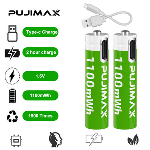 Pujimax chu kỳ sâu sạc pin 4pcs 3A lithium có thể sạc lại 1100mwh pin <span class=keywords><strong>1.5V</strong></span> với cáp USB Type-C sạc nhanh - Product Image 2